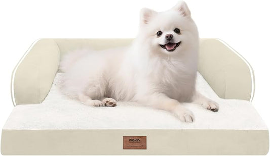 MEKIY Orthopedic Comfy Pet Sofa Dog Bed with Bolster for Small Dogs Cats | Pillow Support for Neck Relief, Egg Crate Foam, Skin-Friendly Surface, Waterproof Liner, Anti-Slip Bottom, 24 x 18 Inch