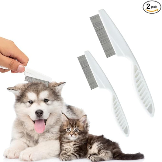 Dog Comb 2 Pack, 2026 New Professional Pet Eye Comb and Grooming Comb Set, Stainless Steel Fine Tooth Tear Stain Remover for Cats and Dogs, Pet Comb for Tangles Knots Loose Fur