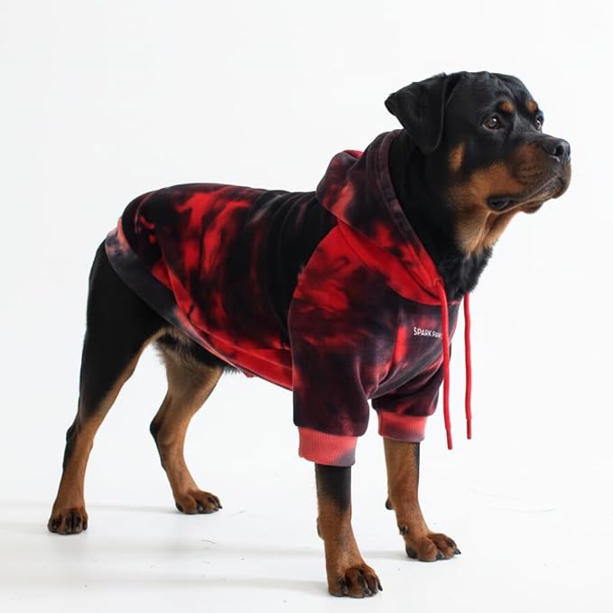 Spark Paws Dog Hoodie – Premium Dog Sweater for Small, Medium, and Large Dogs | Warm Outfits for French Bulldogs, Pitbull, Puppy, Winter Jacket Alternative - Red & Black - 5XL