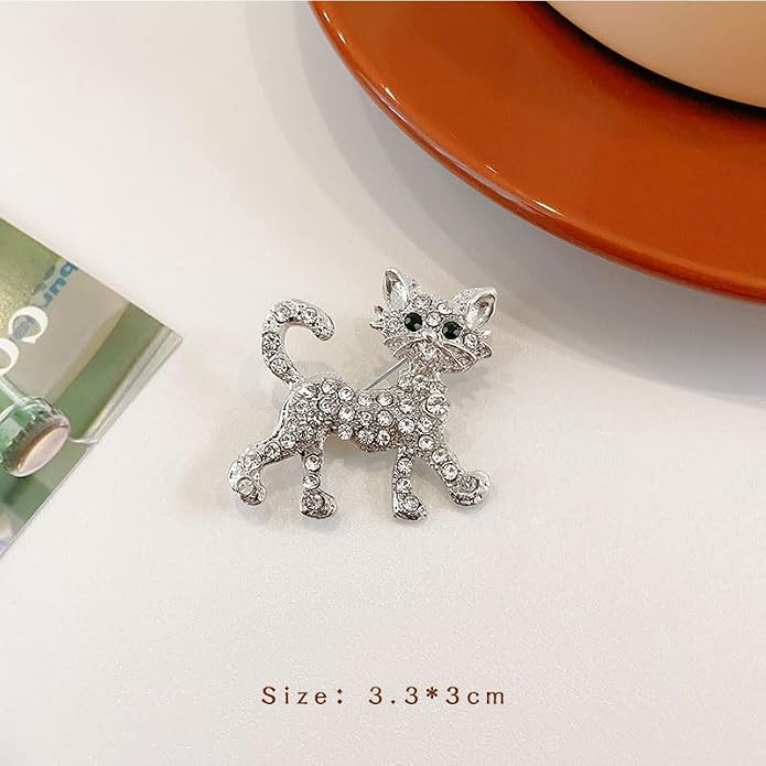 coadipress Rhinestone Cat Brooch Pin for Women Cute Crystal Animal Cat Lapel Pin Clothing Dainty Accessories Jewelry