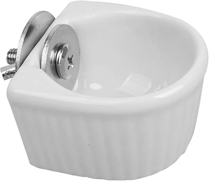 Small Animals Bowl, Detachable Cage Feeder Pet Ceramic Water & Food Feeder, Small Animal Supplies for Rabbit Parrot Squirrels Chinchilla Hamster Ferret (White, S)