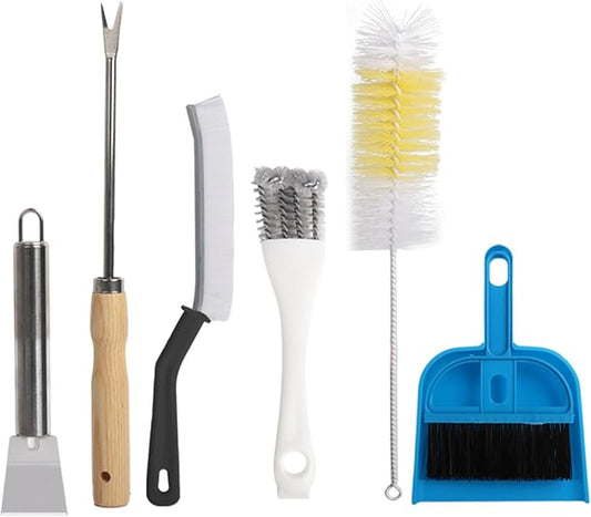 6PCS Small Animal Cage Care Kit - Stainless Steel Grooming Tools for Birds/Parakeets, Hamsters & Sugar Gliders - Includes Waste Remover, Brushes & Dustpan (Fits Wire & Plastic Cages)