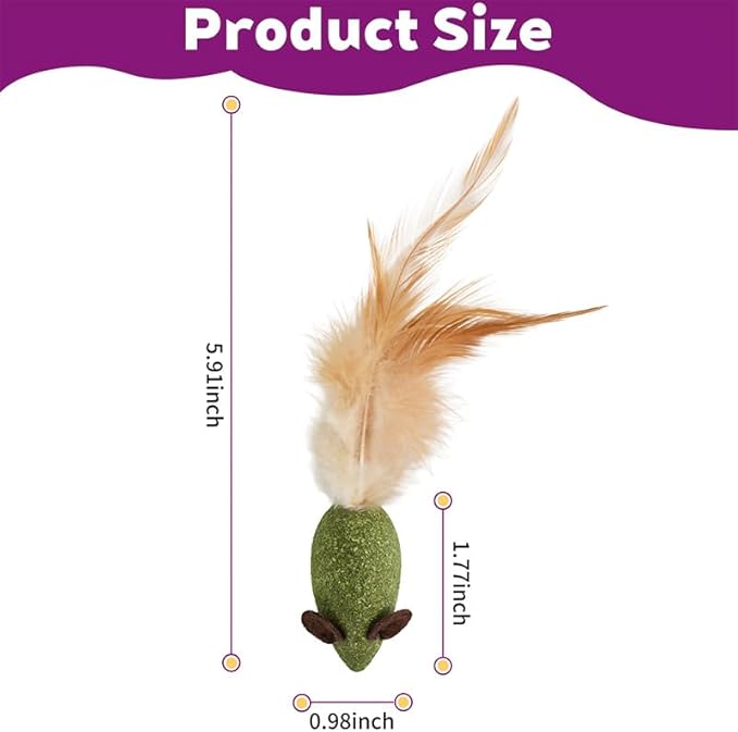 10 Pack Mouse Catnip Toy with Feather,Catnip Ball Interactive Catnip Mice for Chasing, Hunting, Exercising and Cleaning Teeth