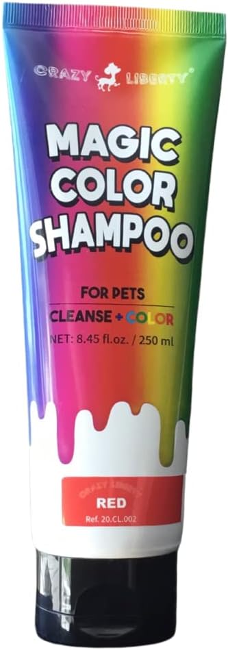 Crazy Liberty Magic Color Shampoos (Red). Semi-Permanent Pet Hair Coloring Shampoo, Safe and Gentle Ammonia and Paraben Free Hair Dye Shampoo, Non-Toxic Coloring Shampoo for All Pets Can be Bathed.