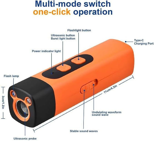 Professional Sonic Emitters Dog Training Tool Dog Bark Deterrent Device with LED Flashlight, 30ft Range Anti Bark Barking Dog Silencer,Rechargeable Portable Dog Barking Stopper