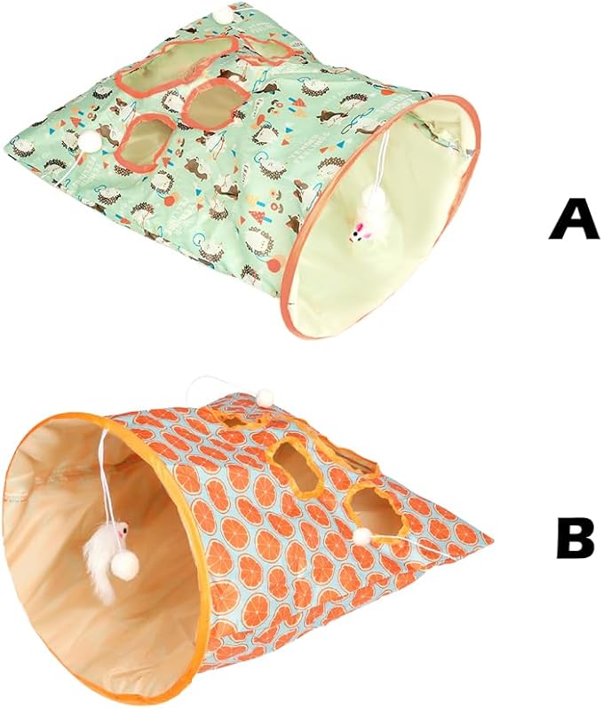 Cat Tunnel Toy, Cat Tunnel Bags with 1 Little Mouse & 3 Ball Crinkle Sack Bag for Cats, Portable Training Cave Collapsible Interactive Cat Drill Bag Pet Toy, Cat Self Interactive Toys(Green)