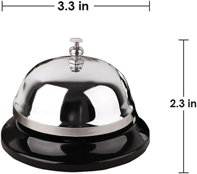 HeeYaa Call Bell 2 Packs 3.3 Inch Diameter with Metal Anti-Rust Construction, Desk Bell for Hotels, Schools, Restaurants, Reception Areas, Hospitals, Warehouses(Silver)