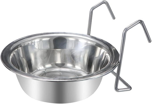 Wontee Pet Bowl Stainless Steel Hanging Food Water Bowls Bird Cage Feeder for Birds, Parrots, Small Sized Dogs and Cats (S)