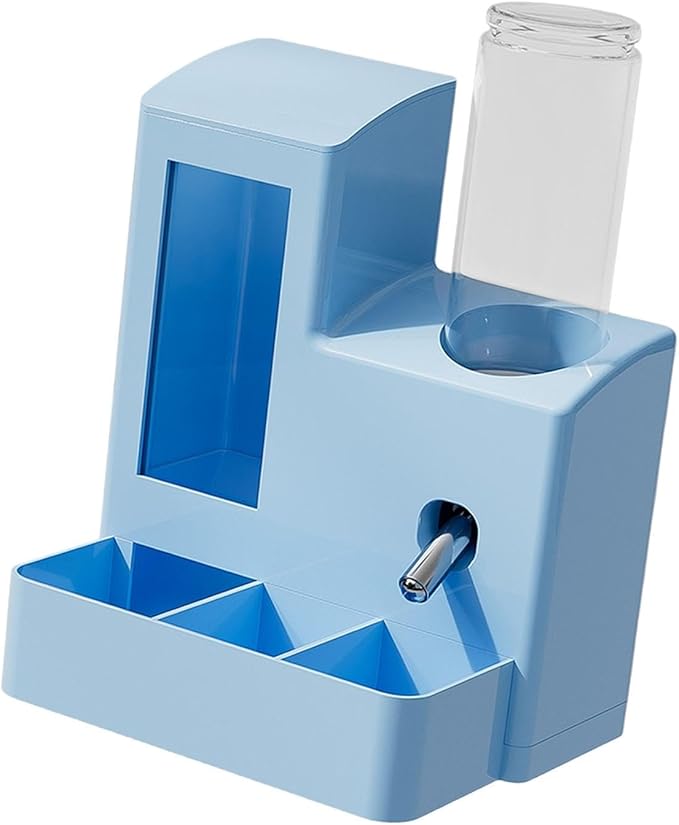 3 in 1 Hamster Automatic Feeder Dispenser Easy to Clean Container Feeding Station for Home Ferrets Bunny Small Animal Patio, Blue 120ml Bottle
