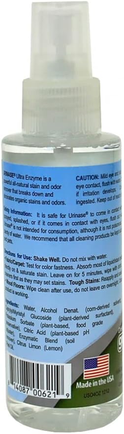 Ultra Enzyme Formula Stain & Odor Remover Spray, Carpets & Rugs, Hardwood & Furniture, Crates & Litter Boxed, Non-Toxic, Urine Destroyer, 4 oz