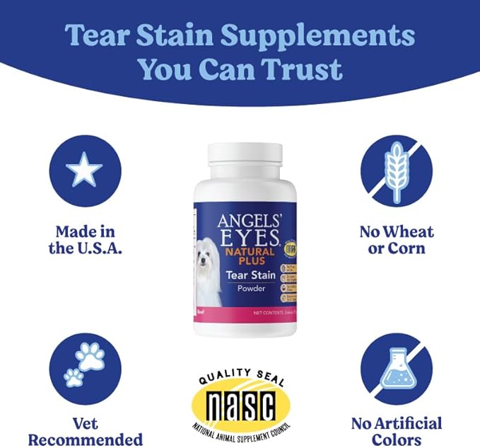 ANGELS' EYES NATURAL PLUS Tear Stain Prevention Beef Powder for Dogs | All Breeds | No Wheat No Corn | Daily Support for Eye Health | Proprietary Formula |Limited Ingredients | Net Content 45g