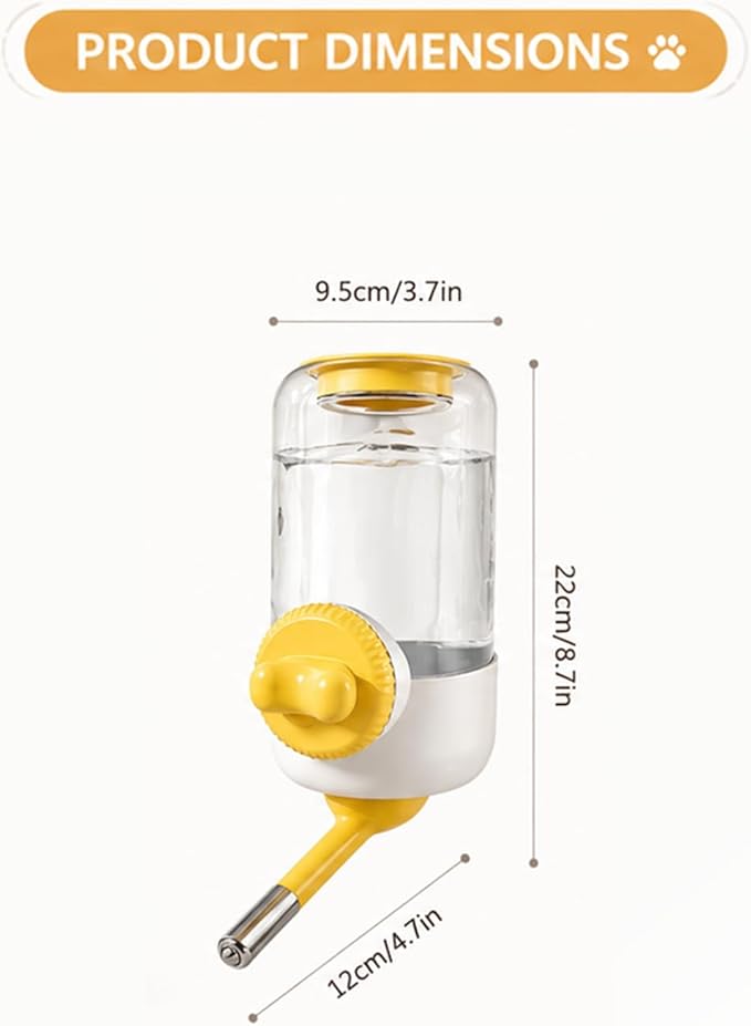 GPY Pet Water Dispenser for Cage, Automatic Hanging Rabbit Water Bottle, 30oz Large Capacity Guinea Pig Bunny Water Dispenser Small Animal Water Bottle（Water Dispenser only, Yellow