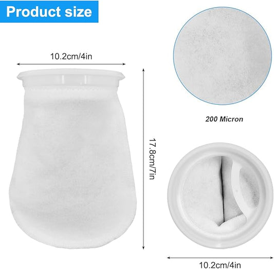 2Pcs 4 Inch Ring Filter Socks 200 Micron, Aquarium Felt Socks, Aquarium Filter Bags for Freshwater Saltwater Aquariums Fish Tank, Sump Filter Socks, Use in Ponds Overflows, 4 Inch Ring by 7 Inch Long