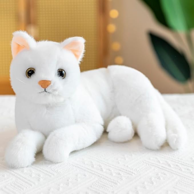 White Cat Plush Soft Plush Cat Toy, 12 inch Realistic Black Cat Stuffed Animal Gifts for Boys and Girls (White)
