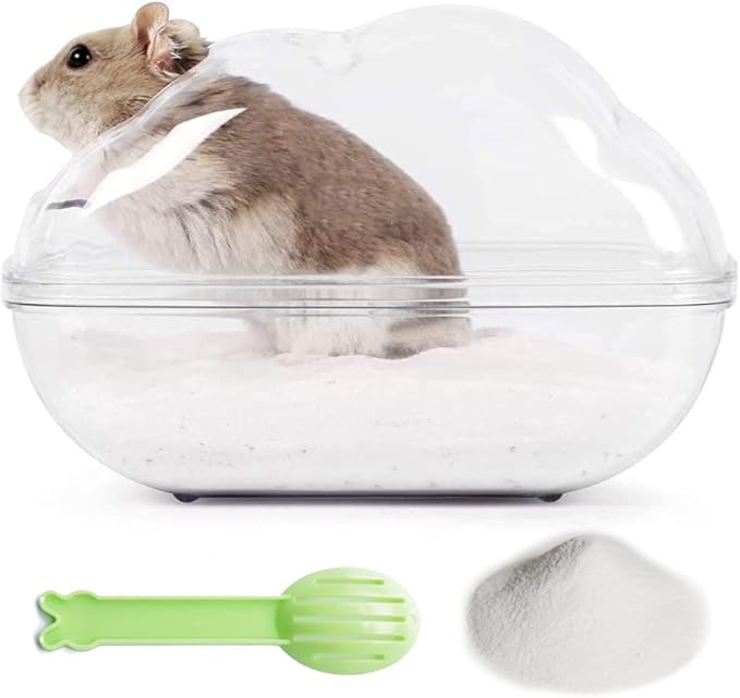 Hamster Small Animal Sand Bath Box Bathtub Critter's Bathroom with Bath Sand and Scoop Accessories for Mice Hedgehog Lemming Gerbils or Other Small Pets (Medium)