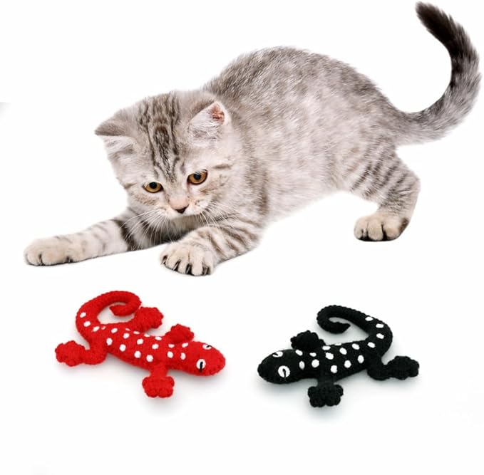 Glaciart One Felt Lizard Cat Toy – 2 Pcs | Soft Fuzzy Enrichment 100% Natural Wool - Interactive Catnip Play Cat Toy Set - Safe for Pets, Non-AZO Colored Dyes