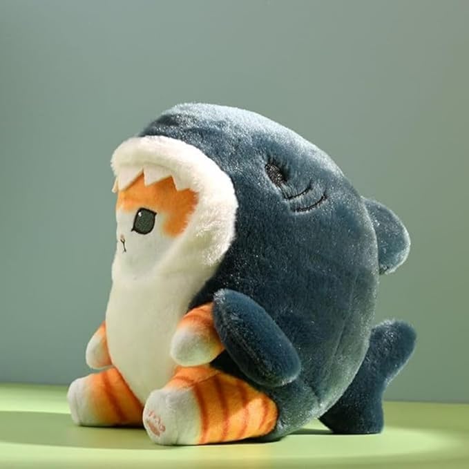Shark Cat Plush Toy, Cute Fried Shrimp Shark Stuffed Animals Doll, Kawaii Shark Cat Plush Pillow Toy Birthday for Kids Boys Girls (Blue, 8inch)