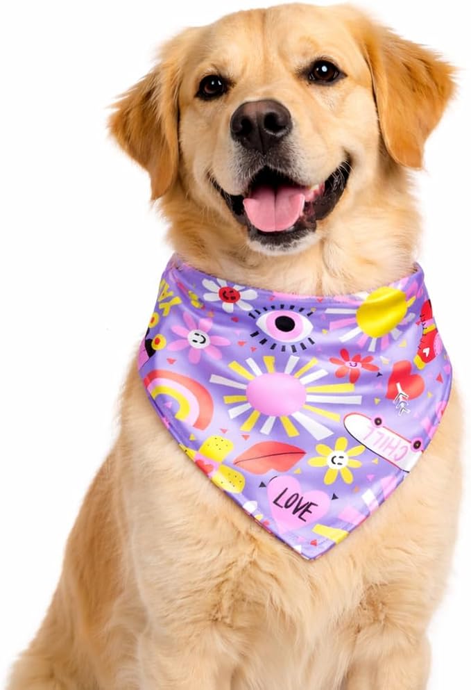 Luxury Satin Dog Bandana – Slip-On Collar Style, Premium Pet Scarf for Medium, Large & XL Dogs – Special Occasion Accessory (Collar Not Included) (Medium - Extra Large, Love n Chill)