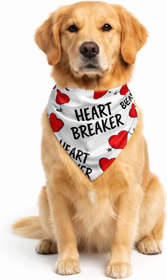 Luxury Satin Dog Bandana – Slip-On Collar Style, Premium Pet Scarf for Medium, Large & XL Dogs – Special Occasion Accessory (Collar Not Included) (Medium - Extra Large, Heartbreaker)