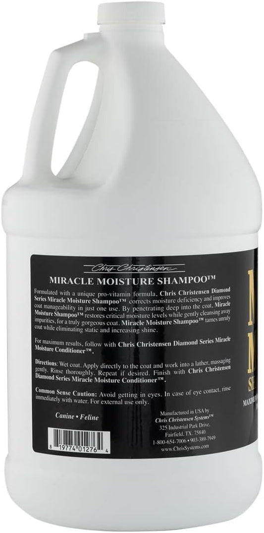 Chris Christensen Diamond Series Miracle Moisture Dog Shampoo, Groom Like a Professional, Pro-Vitamin Formula, Provides Maximum Moisture, Use on Both Dogs and Cats, Made in the USA, 128 oz