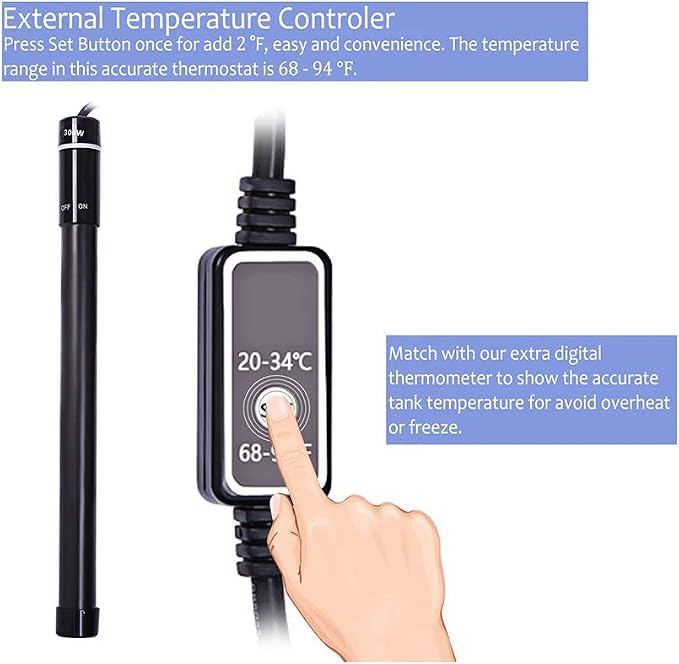MQ Titanium Alloy 200W Aquarium Heater for Salt and Fresh Water, Digital LED Display Submersible Heater with External Thermostat Controller, for Fish Tank 25-40Gallon