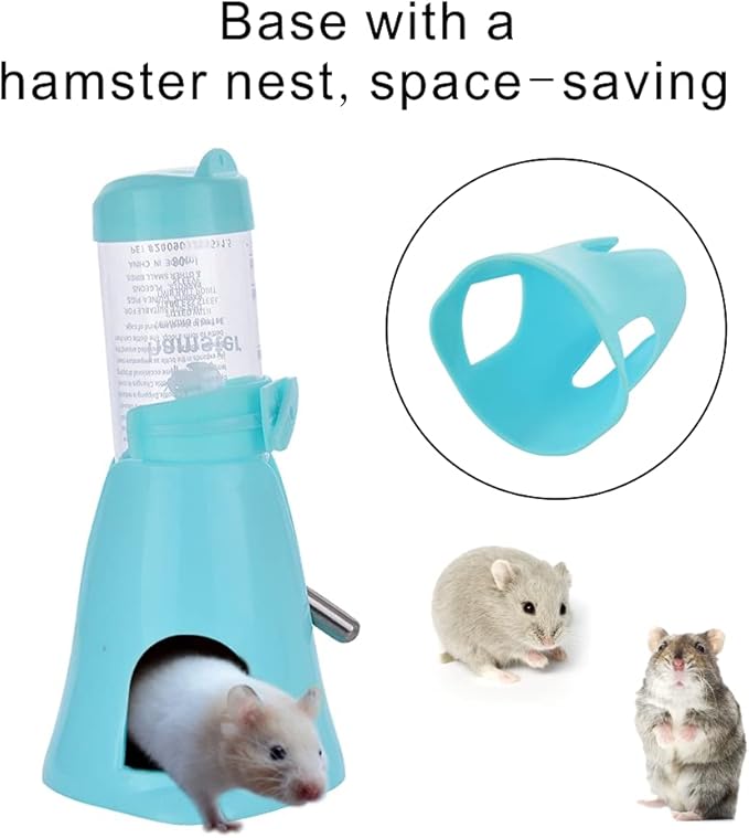 Guardians Hamster Water Bottle, Little Pet Automatic Drinking Bottle with Food Container Base Hut Hanging Water Feeding Bottles Auto Dispenser for Small Animals(80ml,Blue)