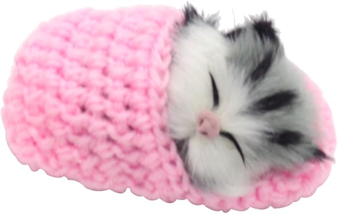 4Pcs Sleeping Cat in Slipper Doll Toy, Mini Kitten in Shoe with Meows Sounds Decor Hand Toy Gift for Kids Boys Girls