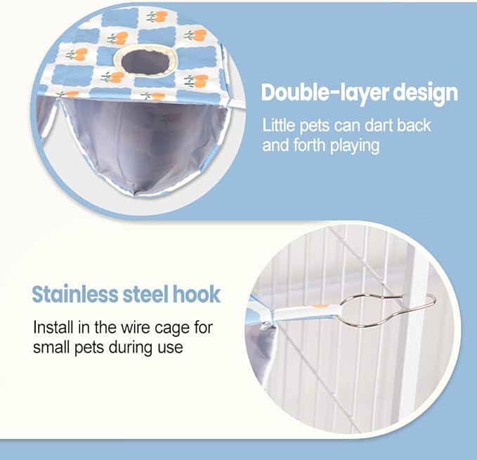 DONGKER Ferret Rat Hammock,Double-Layer Hanging Guinea Pig Tunnel Cave Includes 4 Stainless Steel Hooks for Hamster Sugar Glider Squirrel Chinchilla Playing Sleeping