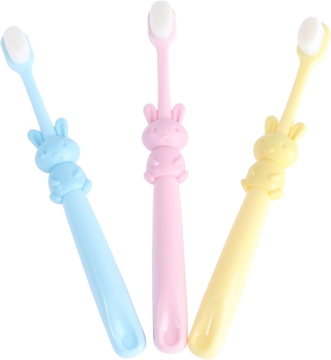 UPKOCH 3pcs Manual Toothbrush Set for Babies 2-8 Years, Gentle Thin Bristles, Cartoon Rabbit Design, Oral Care for Teeth Cleaning