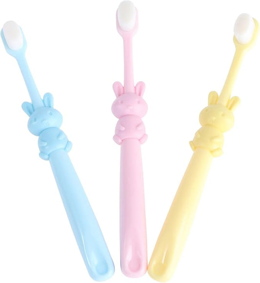 UPKOCH 3pcs Manual Toothbrush Set for Babies 2-8 Years, Gentle Thin Bristles, Cartoon Rabbit Design, Oral Care for Teeth Cleaning