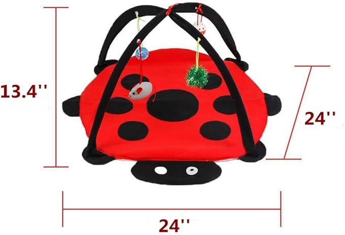 Ferret Play Mat - Foldable Fleece Activity Center with Hang Toys Balls Mice Small Animal Interactive Mat Tent Toy for Exercise Napping (Ladybug)