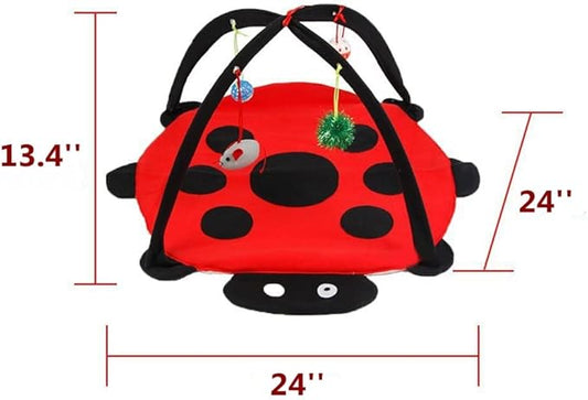 Ferret Play Mat - Foldable Fleece Activity Center with Hang Toys Balls Mice Small Animal Interactive Mat Tent Toy for Exercise Napping (Ladybug)