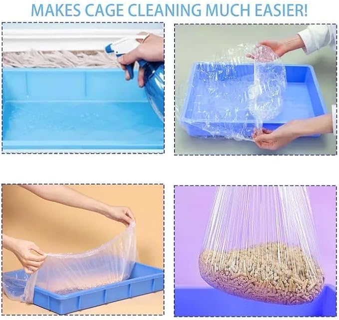 Tfwadmx 100 Pcs Disposable Rabbit Cage Liner, 27"x19" Clear Plastic Bunny Cage Tray Liners,Guinea Pig Toilet Film Liner Bag for Ferret,Hamster,Hedgehog,Birds and Small Animals
