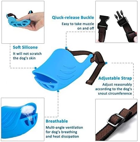 Dog Muzzle, Soft Duck Silicone Mouth Cover with Adjustable Strap for Small Medium Dogs, Best to Prevent Barking, Biting, and Chewing (XL, Blue)