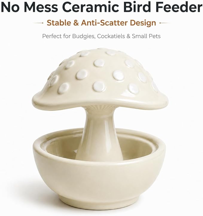 Ceramic Bird Bowls for Cage, Bird Cage Food Bowls No Mess Poop-Blocking Tip-Resistant Parrot Feeder Water Bowl for Budgie Lovebird Cockatiel Hamster Small Animals