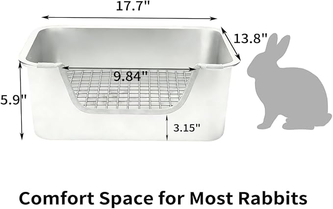 PODOO Bunny Litter Box, Stainless Steel Sifting Pan with Non-Slip Pads | Stainless steel sifting pan lets waste fall below; raised sides and non-slip pads help keep the litter area stable and tidy