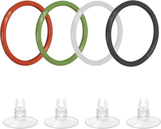 SnowTing 4 Pcs Upgraded Betta Fish Exercise Ring for Aquarium, Soft Silicone Training Loop with Suction Cup, Betta Fish Feeder Ring and Enrichment Toy, ID 2''/50 mm (Red, Green, White, Black)