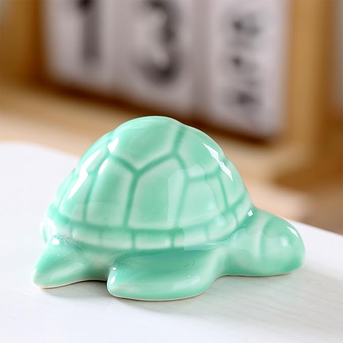 Ceramic Sea Turtle Figurine for Aquarium Decor, Penjing Rockery Scenery, Miniature Garden & Coastal Home Accent (Green)