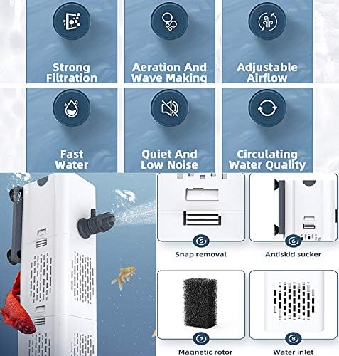 Ultra Quiet Fish Tank Filter 4-in-1 Internal Aquarium Filter ,500-1800L/H Submersible Water Filter Pump Multifunctional Filter Water Pump for Betta, Turtle, Pond fish, Garden. (15W 267GPH (1000L/h))