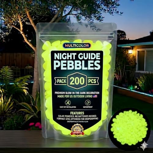 Glow in the Dark Rocks, Garden Stones Pebbles for Outdoor Stepping, Landscaping Decor, Fish Tank Aquarium Decorations (200, Yellow)