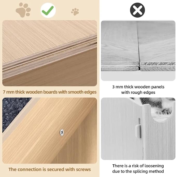 Wooden Guinea Pig Hideout with Non-Slip Mat Ramp & Platform for Small Pets | Natural solid wood with screw-fixed structure, smooth burr-free edges ensure a pet-safe, sturdy shelter for long-term use