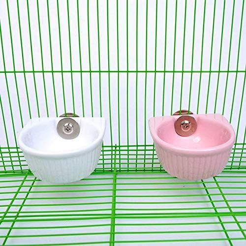 Small Animals Bowl, Detachable Cage Feeder Pet Ceramic Water & Food Feeder, Small Animal Supplies for Rabbit Parrot Squirrels Chinchilla Hamster Ferret (Pink, M)