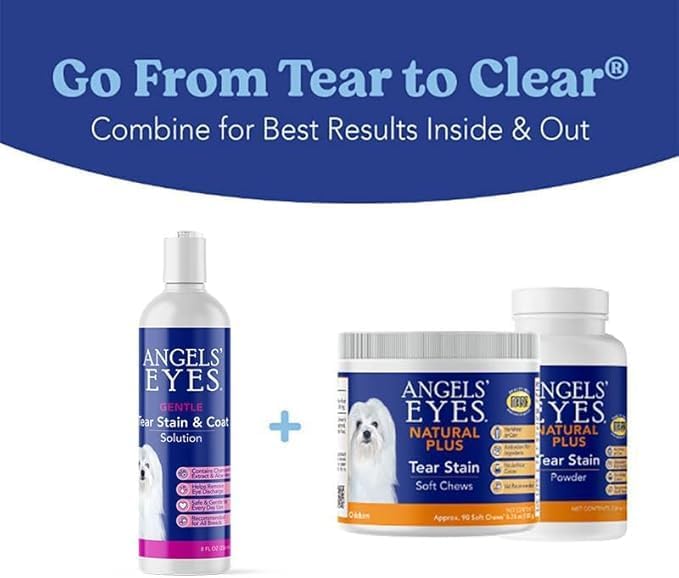 ANGELS' EYES Gentle Tear Stain Solution for Dogs and Cats | 8 oz Solution for Eye Area and Face | Remove Discharge, Dirt, Tear Stains, and Mucus