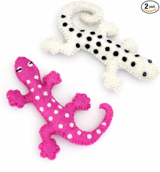 Glaciart One Felt Lizard Cat Toy – 2 Pcs | Soft Fuzzy Enrichment 100% Natural Wool - Interactive Catnip Play Cat Toy Set - Safe for Pets, Non-AZO Colored Dyes