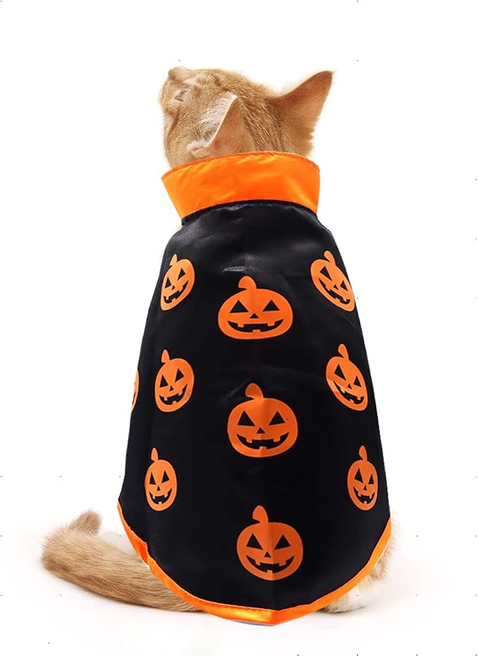 Halloween Cat Costume Cloak Witch Hat Pet Accessories Halloween Adjustable Pumpkin Pet Costumes Clothes Set, Halloween pet Costume Decor Cloak for Cats Dogs Puppy Halloween Carnival Party Supplies