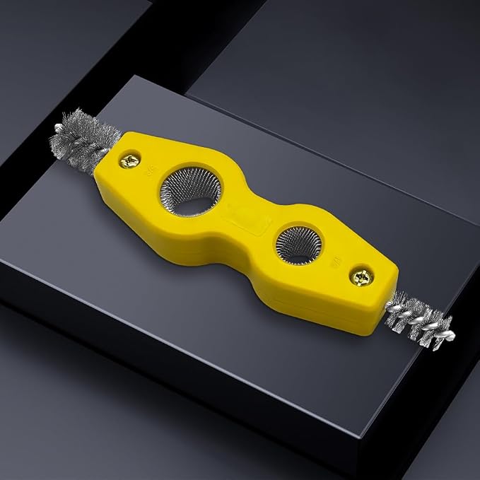 4 in 1 Car Battery Cleaning Brush, Battery Terminal Cleaner, Anti-Rust Auto Battery Cleaner Brush Tool with Steel Wire, Vehicle Battery Terminals Machine Parts Cleaning Tool for Cars (Yellow)