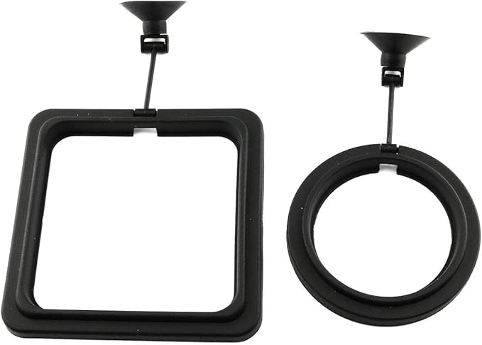 E-outstanding 2pcs Fish Feeding Ring Tropical Fish Food Ring Aquarium Fish Tank Accessories Water Plant Buoyancy Suction Cup (1 x Round Shape and 1 x Square Shape), Black