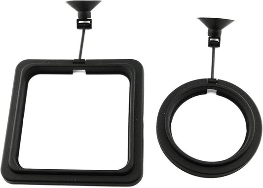 E-outstanding 2pcs Fish Feeding Ring Tropical Fish Food Ring Aquarium Fish Tank Accessories Water Plant Buoyancy Suction Cup (1 x Round Shape and 1 x Square Shape), Black