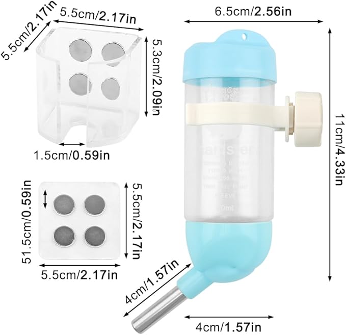 Magnetic Hamster Water Bottle Holder - Adjustable Height, Drop-Resistant Freestanding Stand, Fits Bottles up to 2" Dia for Hamsters Gerbils Mice Small Pets