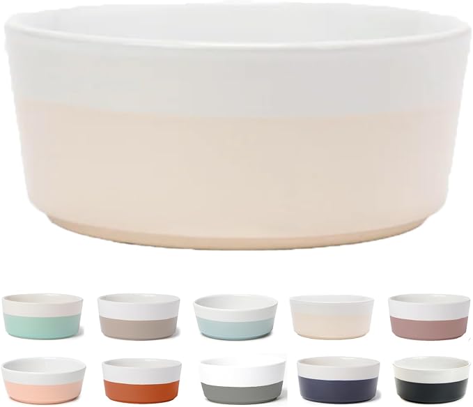 Waggo Dipper Ceramic Dog Bowl for Small and Large Breeds - Heavyweight and Durable Pet Food and Water Dish Crock, Dishwasher Safe, Modern (Buttercream, Medium)